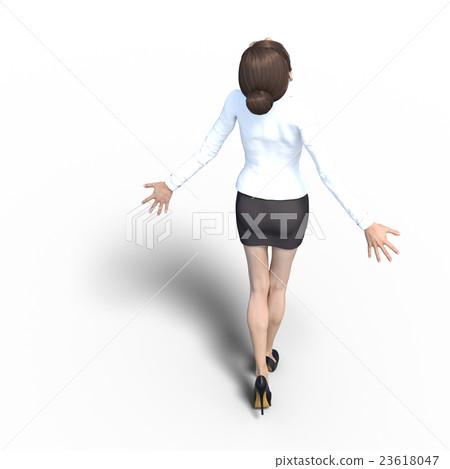 Deep breathing office girl Back view perming3DCG Illustration material 23618047