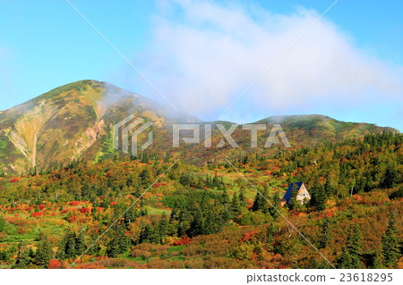 Flaming mountain of autumn leaves and Takaya Ike Hutte 23618295