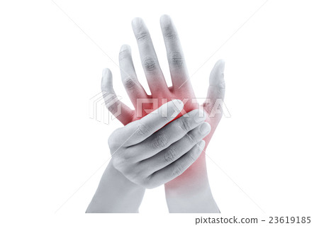 Woman massaging her painful hand Woman massaging her painful hand 23619185