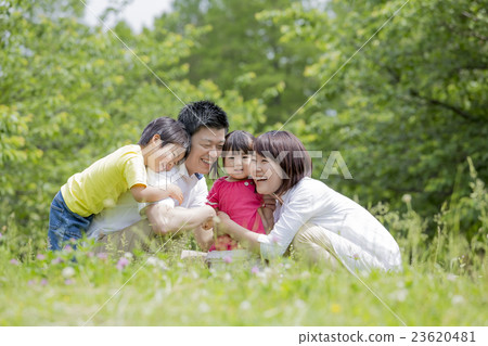 Four people playing in a fresh green park Four people playing in a fresh green park 23620481