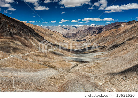 View of Karakoram range and road in valley in 23621626
