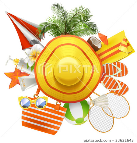 Vector Beach Accessories with Hat 23621642