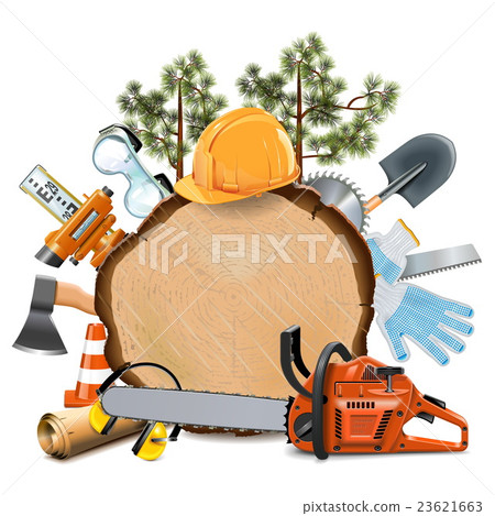 Vector Wooden Board with Chainsaw 23621663