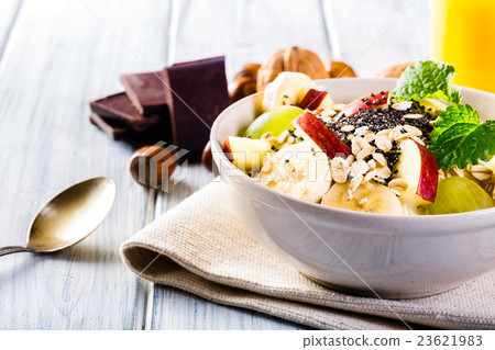 Bowl of fresh fruit. Healthy breakfast. Bowl of fresh fruit. Healthy breakfast. 23621983