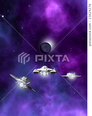 Fleet of Spaceships Approaching a Planetary Nebula 23624276