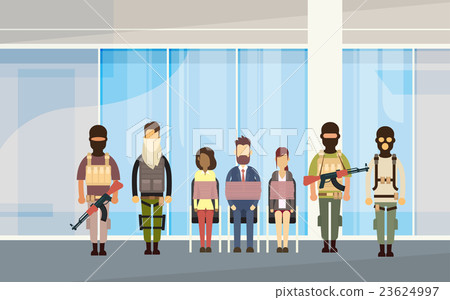 Terrorist Group Holding Hostages Terrorism Concept Terrorist Group Holding Hostages Terrorism Concept 23624997
