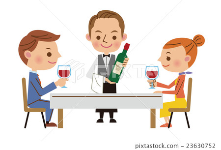 Restaurant image (Waiter carrying wine and male and female couple) 23630752