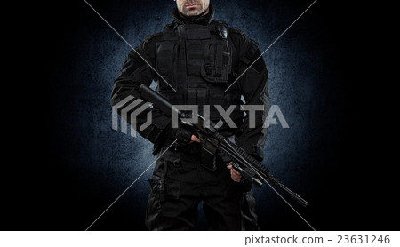Spec ops police officer SWAT in black uniform stud Spec ops police officer SWAT in black uniform stud 23631246