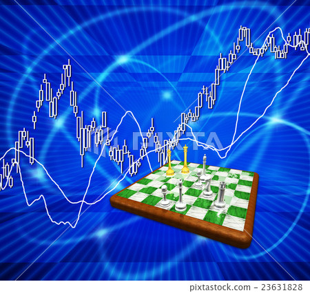 Chess pieces on chess board and stock market 23631828
