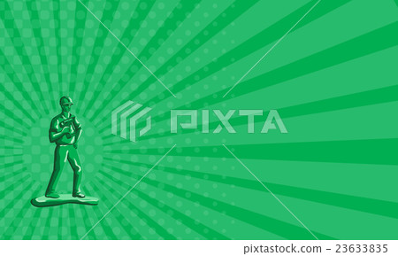 Business card Green Construction Worker Nailgun  23633835