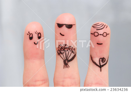 Finger art. Men give flowers to a woman 23634236