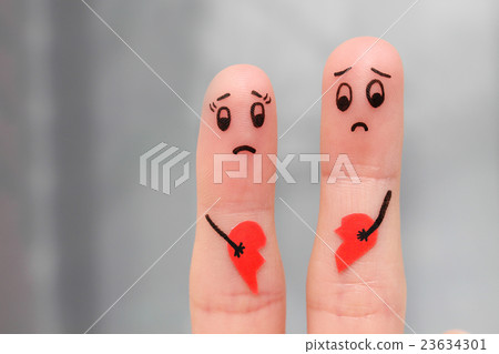 Finger art of couple. Couple holding broken heart. 23634301