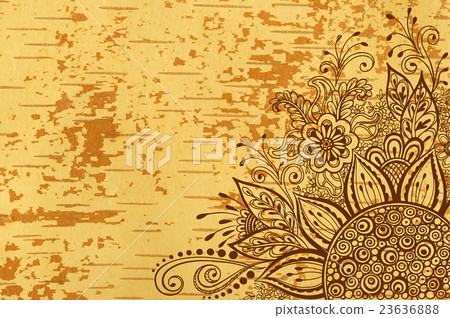 Floral Pattern on Wood Texture 23636888