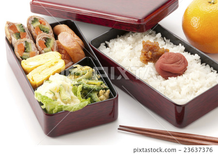 Meat wrapped box with goya and carrot 23637376