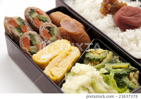 Meat wrapped box with goya and carrot 23637378
