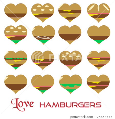 colorful hearts hamburgers styles simple icons  23638557