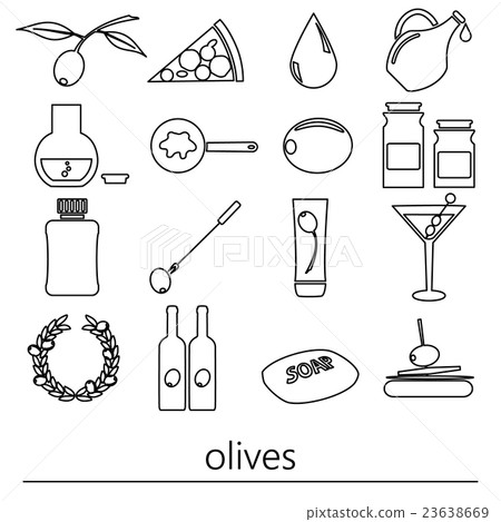 olives and product theme black outline icons 23638669