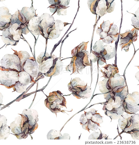 Watercolor  seamless pattern with twigs and cotton 23638736