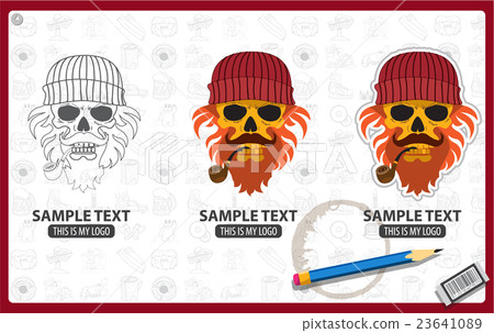 Skull in a hat with a beard and a tobacco pipe Skull in a hat with a beard and a tobacco pipe 23641089