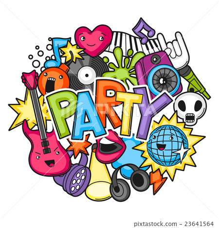 Music party kawaii design. Musical instruments 23641564