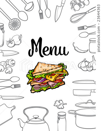 Sandwich, kitchenware and cutlery menu design Sandwich, kitchenware and cutlery menu design 23644363
