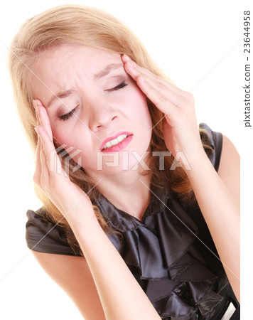 Headache. Woman suffering from head pain isolated. 23644958