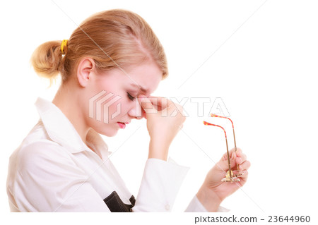 Headache. Woman suffering from head pain isolated. 23644960