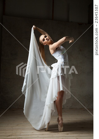 Beautiful ballet dancer looking at camera while Beautiful ballet dancer looking at camera while 23645387