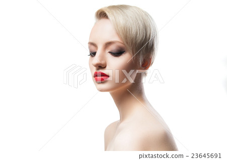 Beautiful Young Model With Blonde Short Hair And Stock Photo