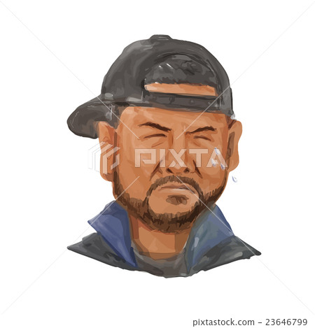 African-American Man Beard Hat Crying Watercolor African-American Man Beard Hat Crying Watercolor 23646799