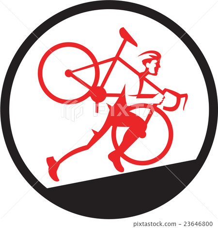 Cyclocross Athlete Running Uphill Circle Cyclocross Athlete Running Uphill Circle 23646800