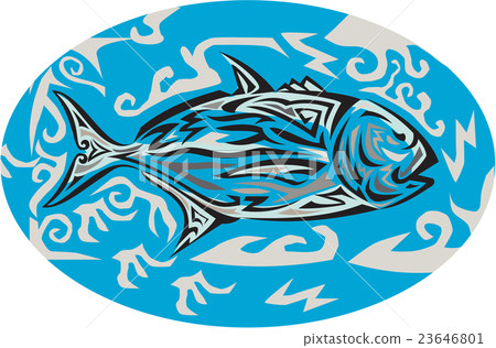Giant Trevally Side Oval Tribal Art Giant Trevally Side Oval Tribal Art 23646801