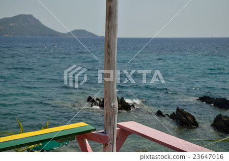Beach bar wooden construction and sea 23647016