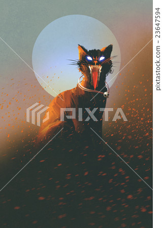 evil cat on a background of the moon 23647594