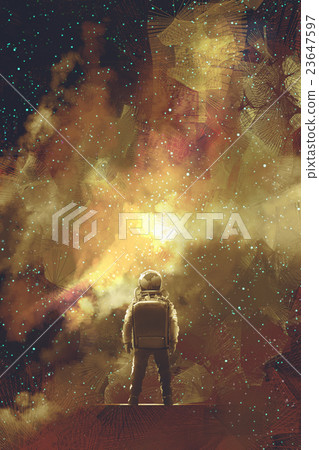 astronaut standing against universe stars filled 23647597