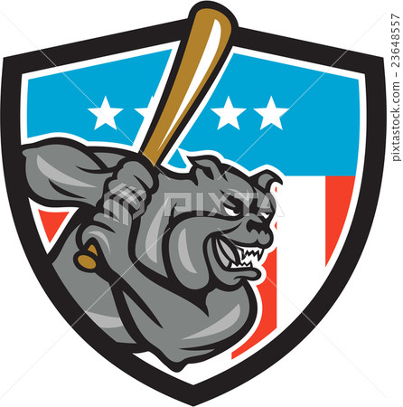 Bulldog Baseball Batting USA Crest Cartoon 23648557