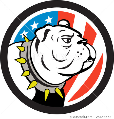 Bulldog Head USA Flag Circle Cartoon 23648568