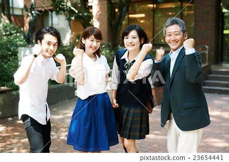 A girls high school student who came to the school, a group of senior students and a professor 23654441