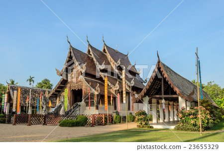 Beautiful Thai Lanna wooden temple in Thailand Beautiful Thai Lanna wooden temple in Thailand 23655329