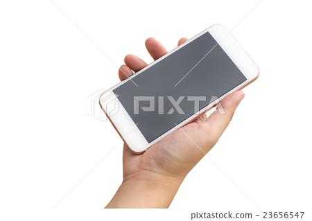 Human hand holding large screen mobile smart phone Human hand holding large screen mobile smart phone 23656547