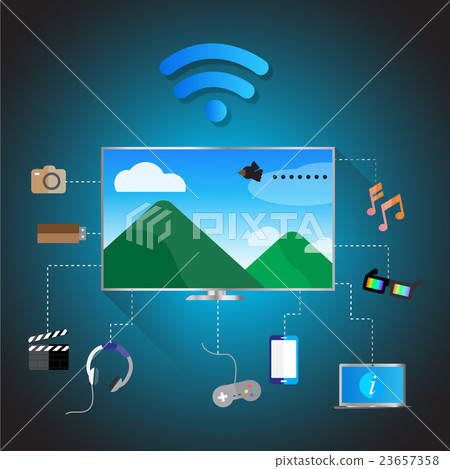 Vector illustrator Modern Television sync on Wi-Fi Vector illustrator Modern Television sync on Wi-Fi 23657358