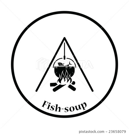 Icon of fire and fishing pot Icon of fire and fishing pot 23658079