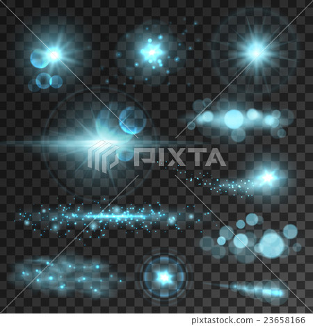 Glowing light flashes set. Blue sparkling stars 23658166