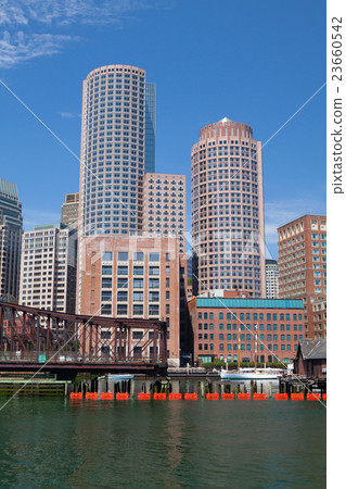 Boston skyline and Northern Avenue Bridge. Boston skyline and Northern Avenue Bridge. 23660542