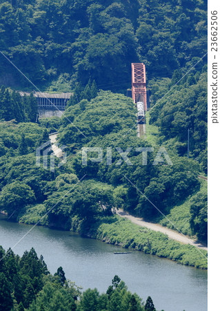 Ban oversea line "Agano river Kanonwaki bridge" overhead view Ban oversea line "Agano river Kanonwaki bridge" overhead view 23662506