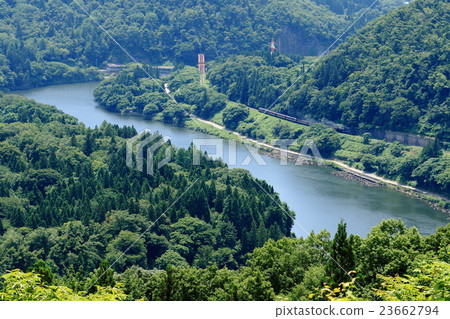 Aerial view of the Agano River from the Ban'etsu West Line "SL Ban'etsu Monogatari" Aerial view of the Agano River from the Ban'etsu West Line "SL Ban'etsu Monogatari" 23662794