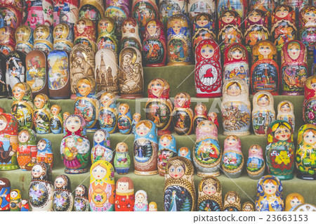 Colorful Russian nesting dolls matreshka at market Colorful Russian nesting dolls matreshka at market 23663153