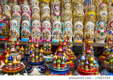 Colorful Russian nesting dolls matreshka at market Colorful Russian nesting dolls matreshka at market 23663164