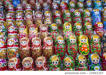 Colorful Russian nesting dolls matreshka at market Colorful Russian nesting dolls matreshka at market 23663167