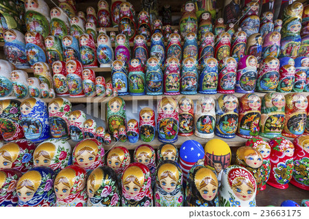 Colorful Russian nesting dolls matreshka at market Colorful Russian nesting dolls matreshka at market 23663175